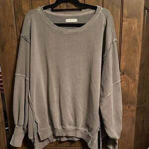 Free People Camden Slit Cuff Oversized Distressed Sweatshirt Sweater